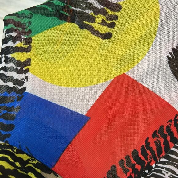 Ali Miles Tunic Top XL Multi Color Retro Geometric Loud Art To Wear Semi Sheer - Picture 3 of 10